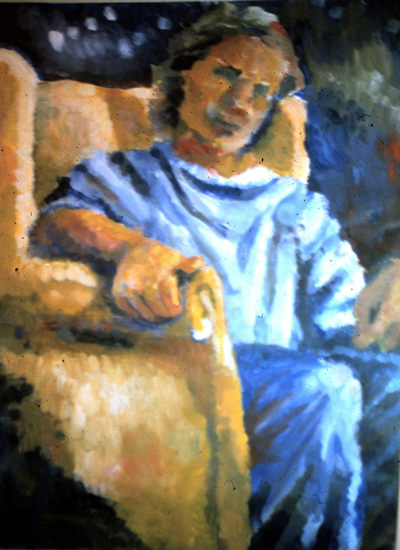 woman in blue study